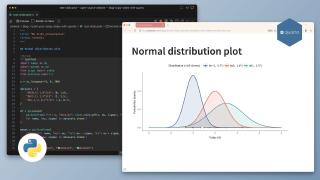 Screenshots of a QMD file and its rendered presentation slide. The Quarto and Python logos are in the corner.